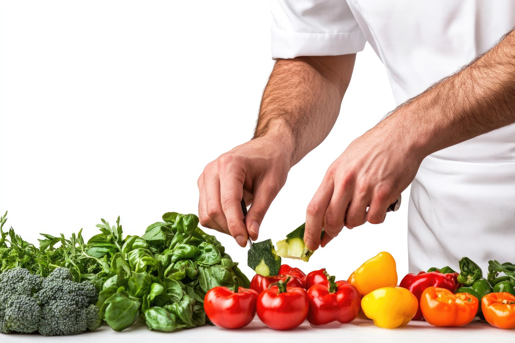 Hands preparing fresh vegetables in workshop